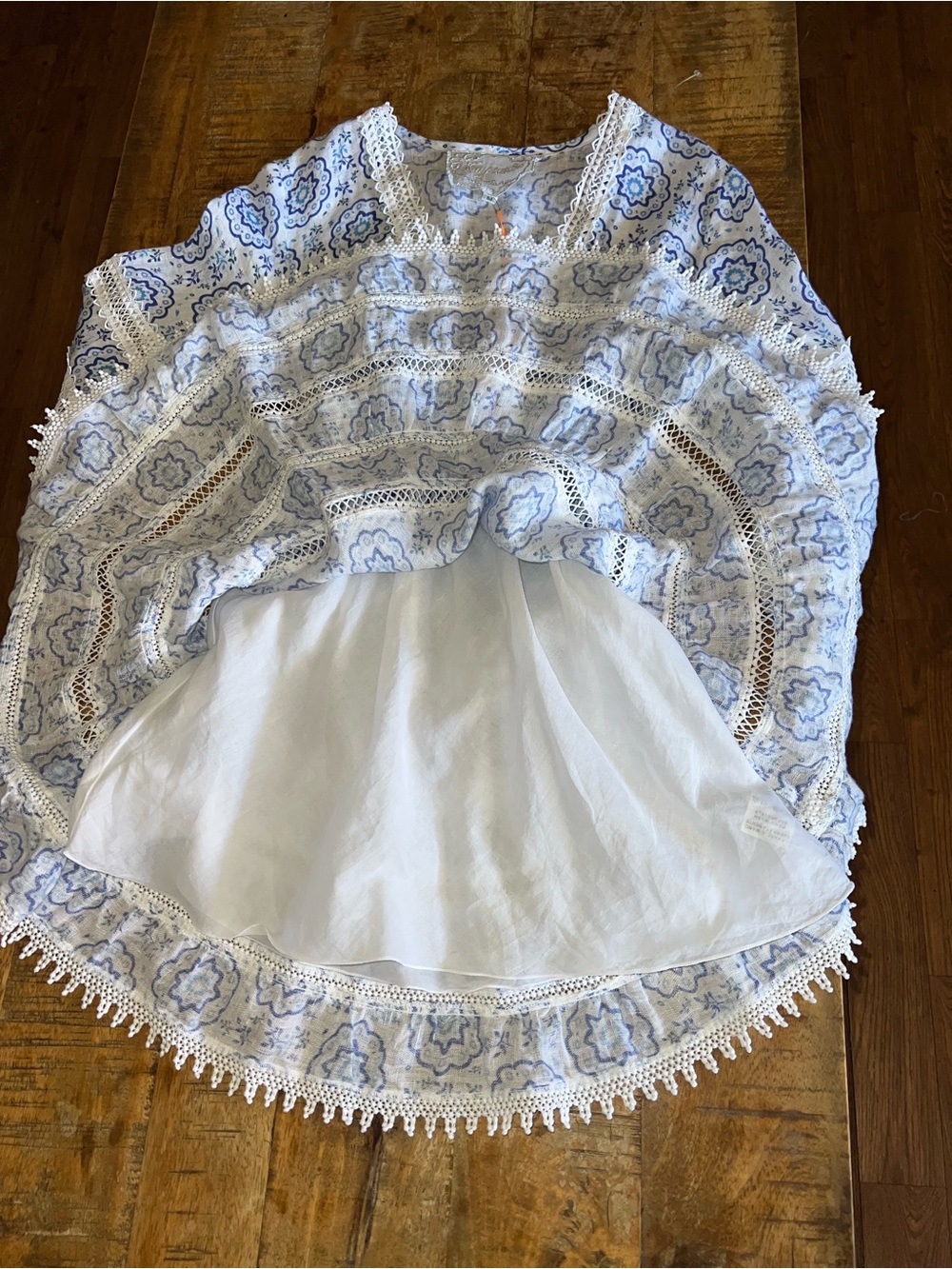 Temptation Positano Blue & White Linen Shirt Bell Sleeve Dress Size Small - Picture 13 of 13